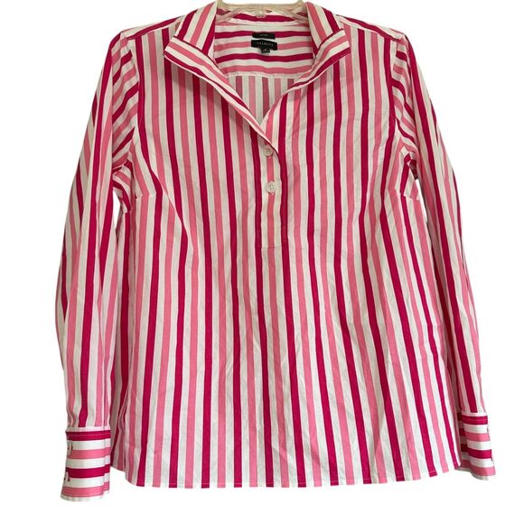 Talbots Womens Top Sz M Pink Striped Non-Iron Popover Shirt Long Sleeve Stretch - Picture 1 of 5